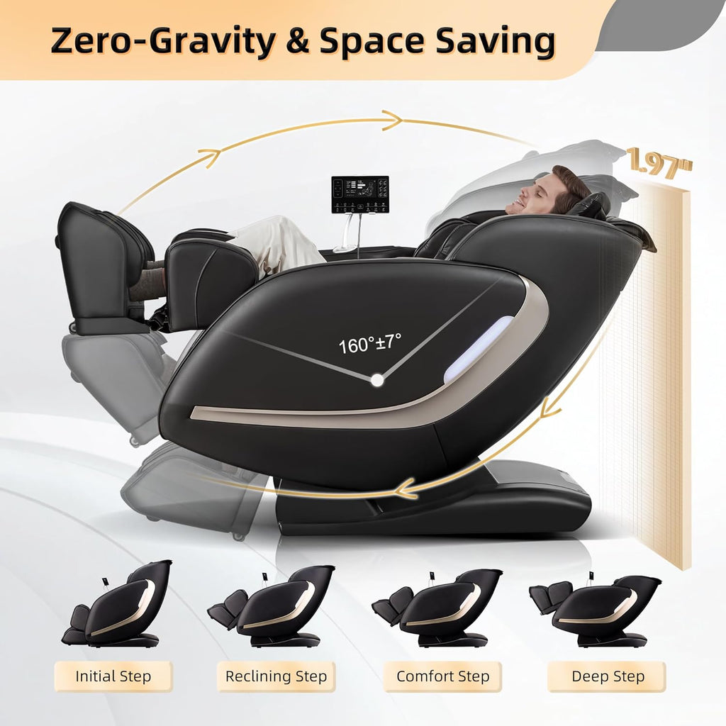 EASPEARL 2025 Massage Chair, 4D Full Body Zero Gravity Massage Chairs with APP, SL Track Shiatsu Stretch Massage Recliner Chair with Electric Footrest, Heat, Foot Rollers, Body Scan(Black)