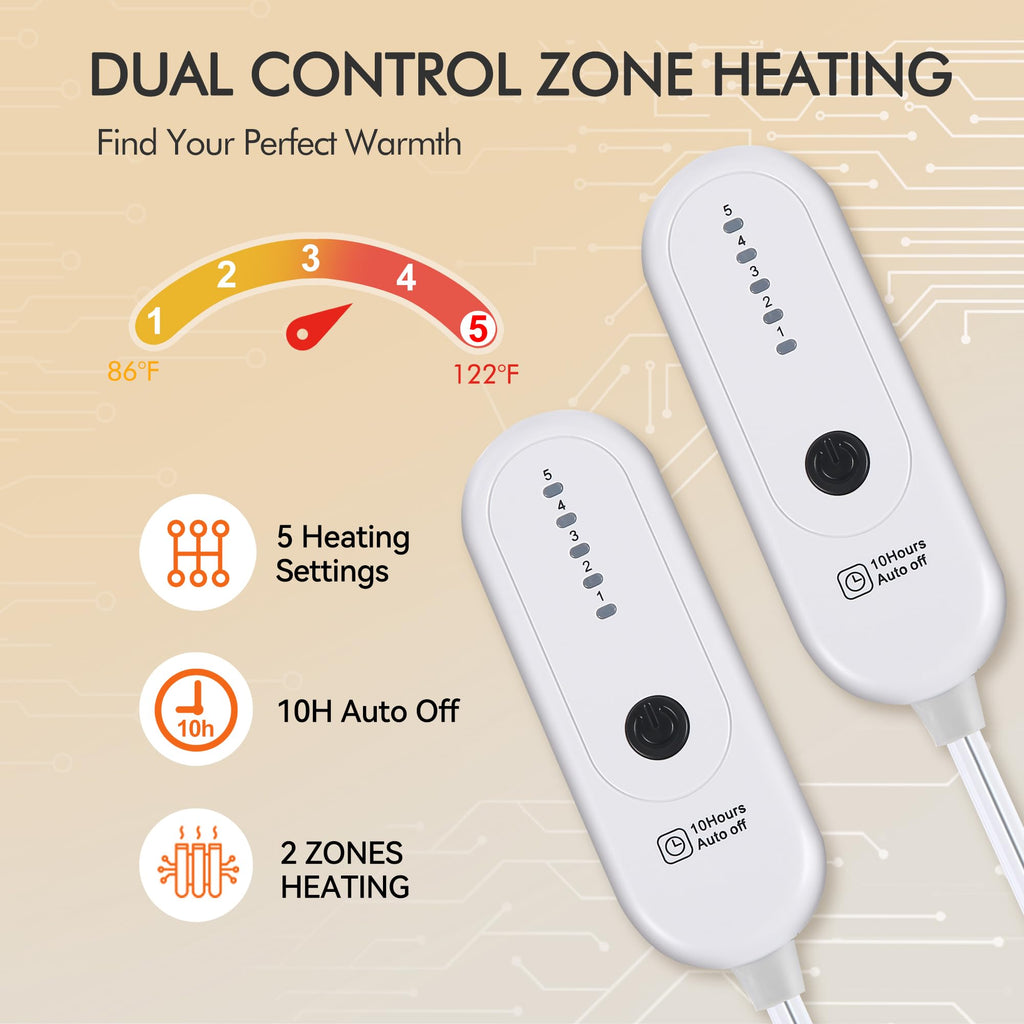 Coperta Elettrica Riscaldata Plaid con 5 Livelli di Riscaldamento e Spegnimento Automatico dopo 4 Ore, Plaid Riscaldato 50"x60" con Certificazione ETL e FCC per Casa e Ufficio, Lavabile in Lavatrice, Grigio Scuro