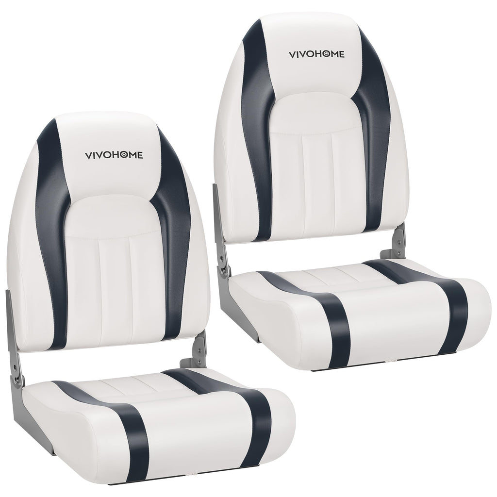 VIVOHOME Folding Low Back Boat Seats 2 Pack, Waterproof Boat Captain Chairs, 4 Mounting Screws Included, White and Blue