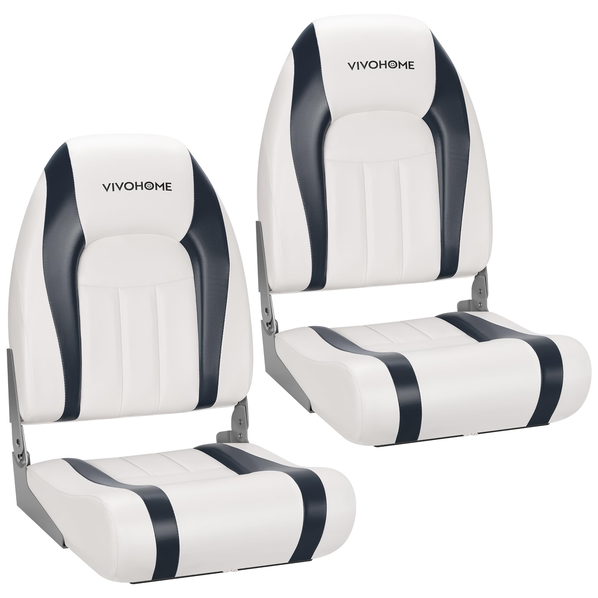 VIVOHOME Folding Low Back Boat Seats 2 Pack, Waterproof Boat Captain Chairs, 4 Mounting Screws Included, White and Blue