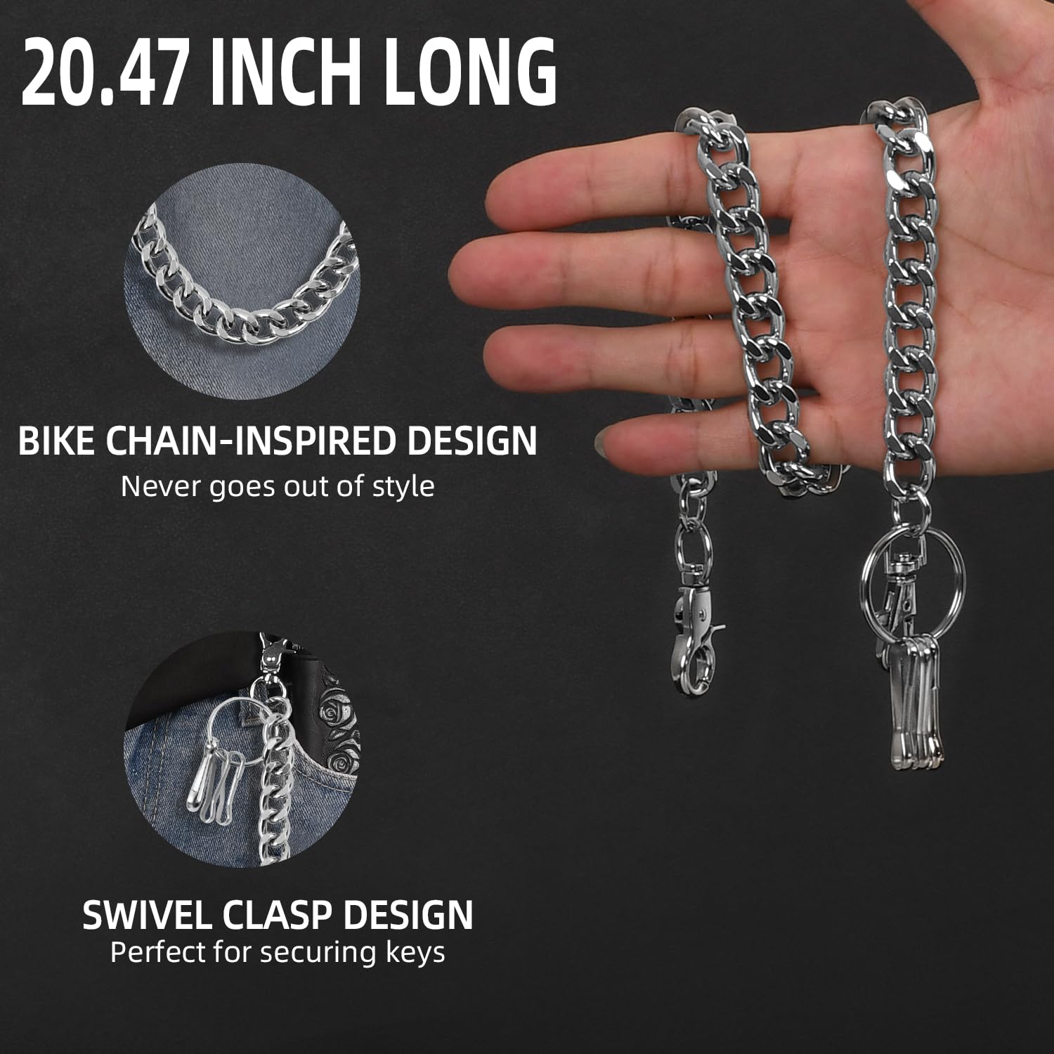 Girinme Portefeuille - Ceinture Chaîne Porte-Clés Accessoire Jeans Hip Hop Punk pour Femmes & Hommes