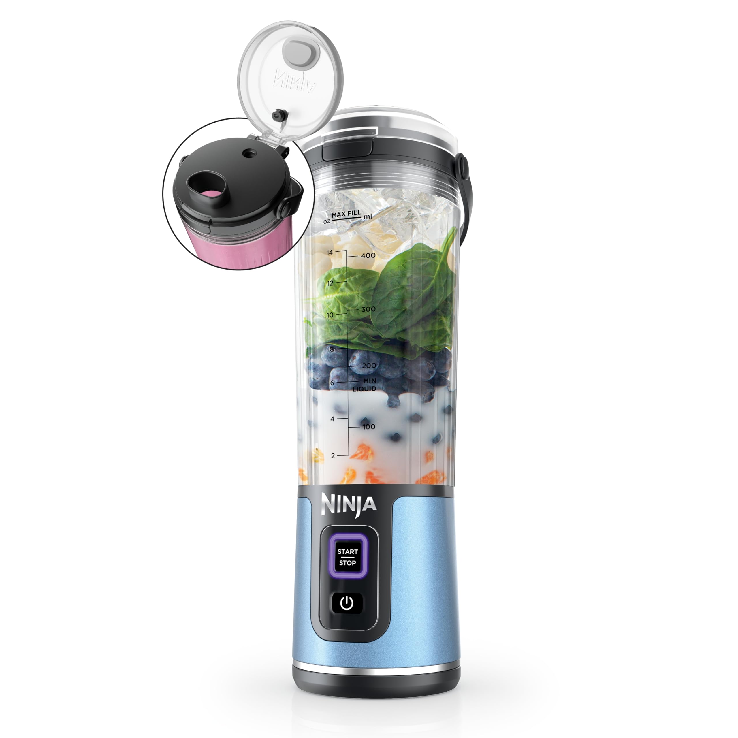 Ninja Blast Portable Blender, Cordless, 18oz. Vessel, Personal Blender For-Shakes and Smoothies, BPA Free, Leakproof-Lid and Sip Spout, USB-C Rechargeable, Dishwasher Safe Parts, Tinted Aqua, BC151AQ