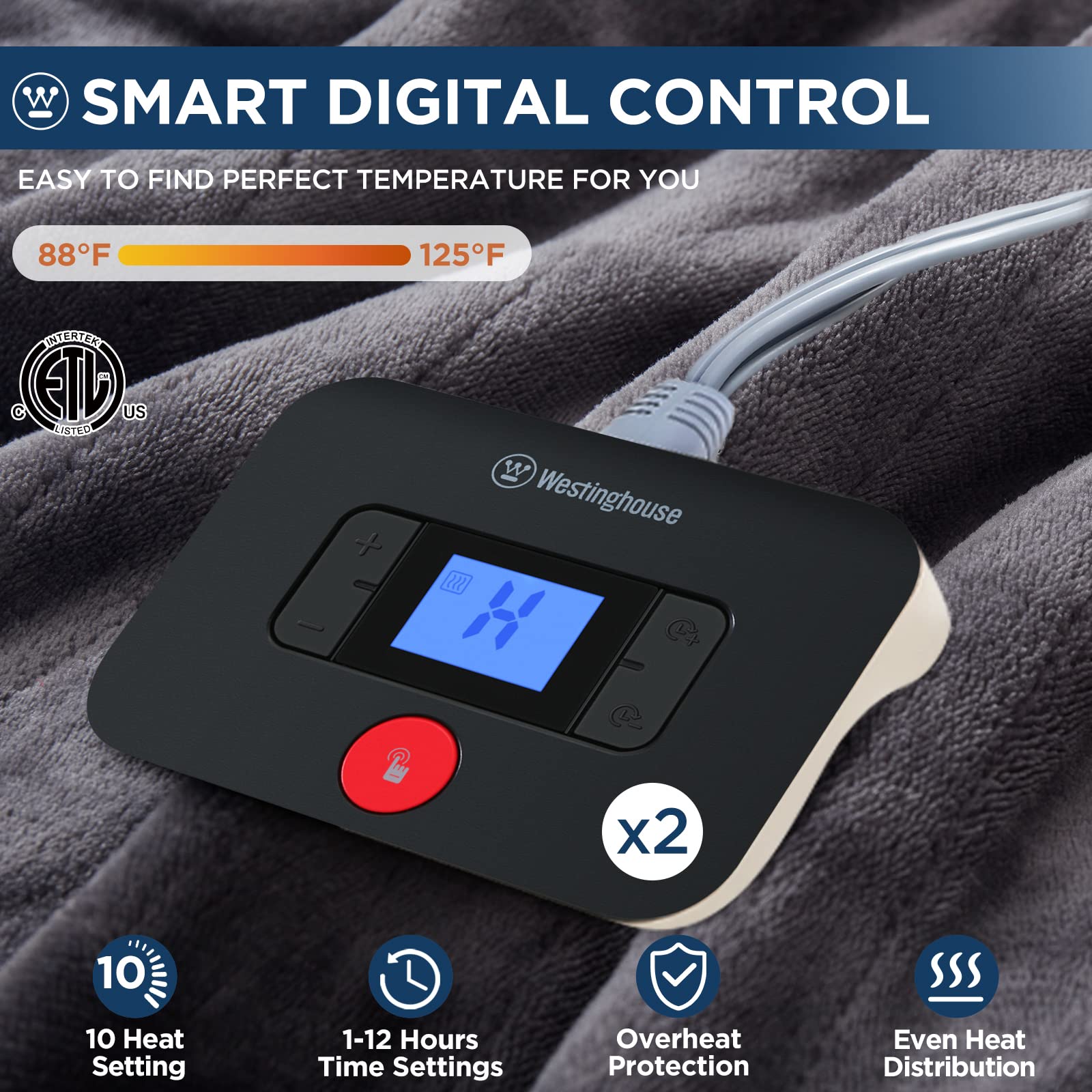 Manta eléctrica Westinghouse tamaño Queen, franela súper suave y acogedora 84" x 90" manta calefactable con 10 niveles de calentamiento rápido y apagado automático de 1-12 horas, lavable a máquina, certificación ETL y FCC, beige
