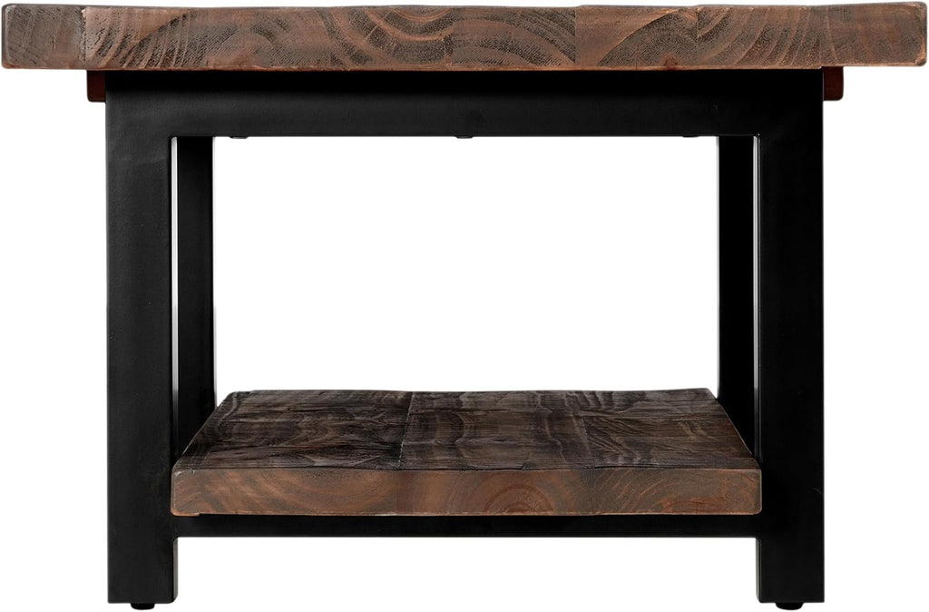 Pomona 27-Inch Rustic Square Coffee Table – Solid Pine Wood with Natural Weathered Finish and Industrial Metal Legs – Small Space Living Room Accent by Alaterre Furniture