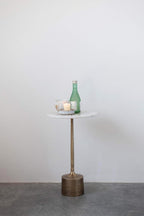 Creative Co-Op 12" R Marble & Metal Sunburst Table with Pedestal Base