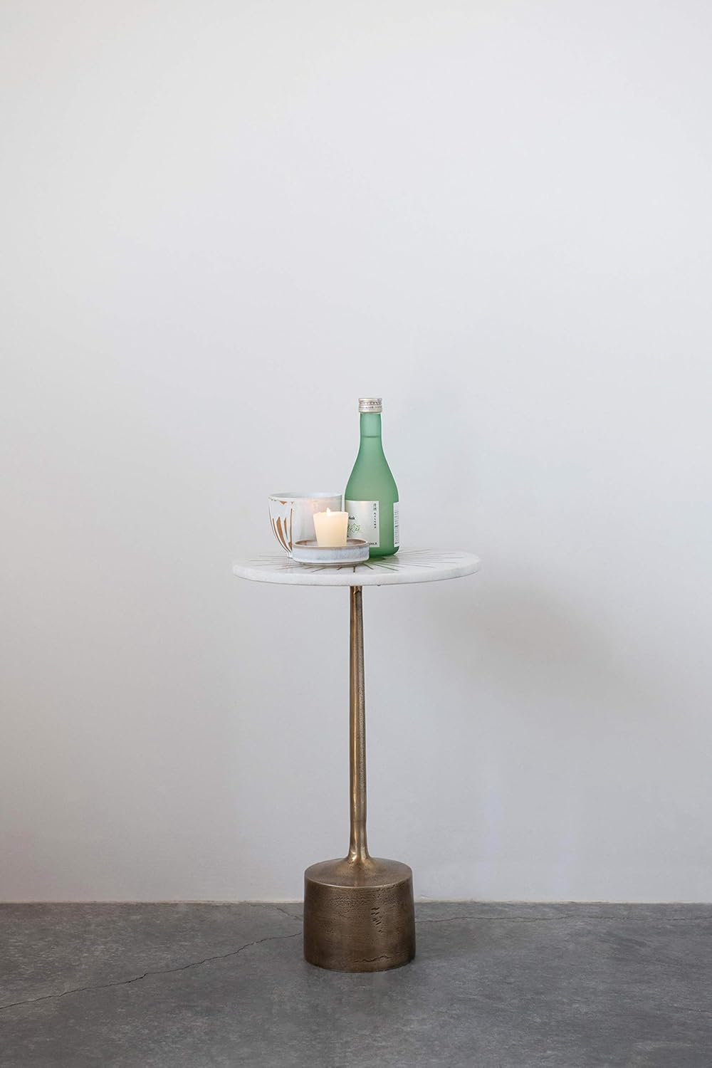 Creative Co-Op 12" R Marble & Metal Sunburst Table with Pedestal Base