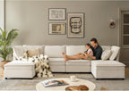 HULALA HOME 127'' Modular Sectional Sofa, Oversized U Shaped Couch with Storage Ottoman, Extra Deep Seat, Modern Comfy Chenille Sofa with Chaise, 6 Seat Convertible Couches for Living Room, Beige