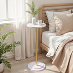 Premium Stone Round Drink Table,Heavy Duty Engineered Marble Base Top Coffee Table,Cocktail Accent End Table for Living Room, Weighted Base Small Accent Side Table for Bedroom, Corners,White