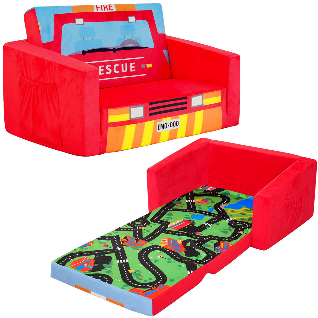 MallBest Kinder Sofas Kindersofa Baby Polstersofa Schlafsofa Übernachtungsstuhl Klappbarer Liegesessel (Rot/Feuerwehr)