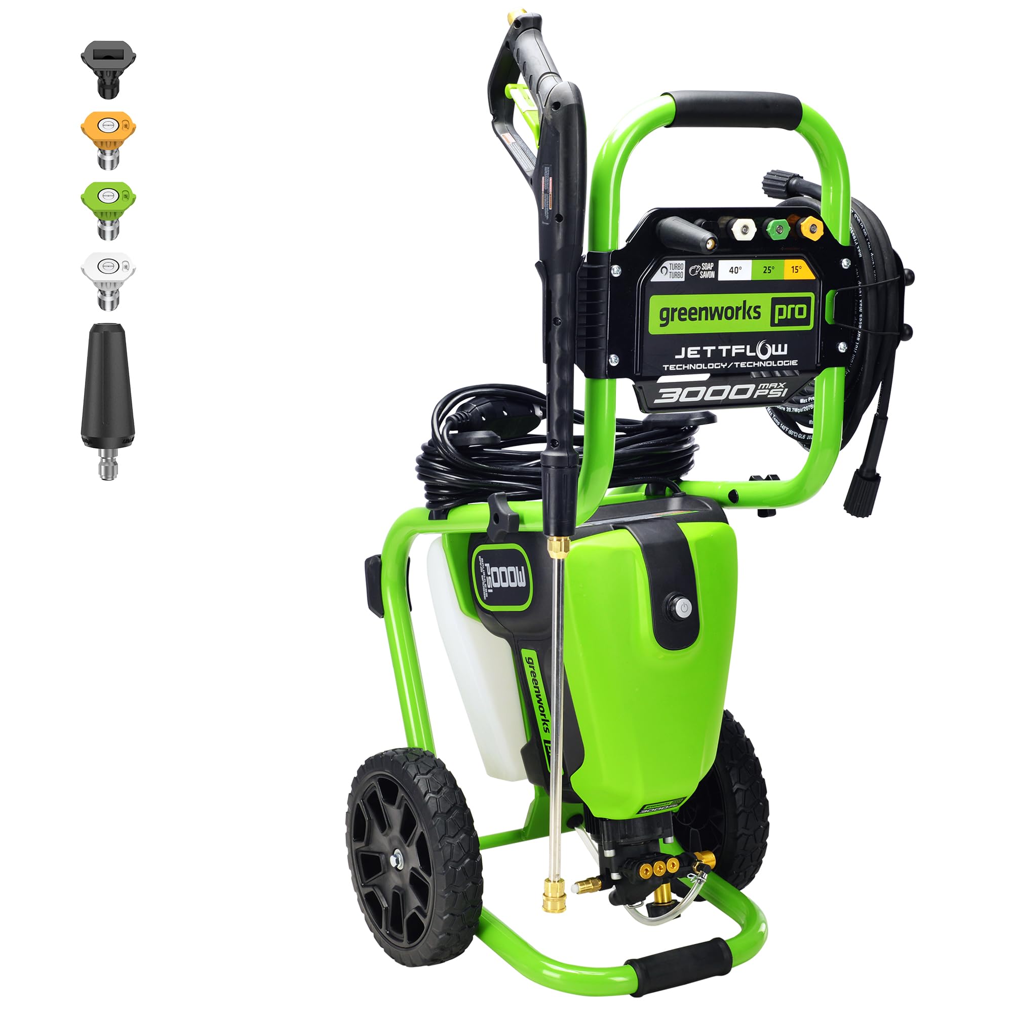 Greenworks Pro Brushless 3000 PSI (CSA Certified) 2.0 GPM Max / 1.1 GPM Electric Pressure Washer (Foldable Handles, Rugged Steel Frame, 25 FT Hose, 35 FT GFCI Power Cord)