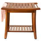 Utoplike Teak Shower Bench Seat with Handles, Portable Wooden Spa Bathing Stool with Storage Towel Shelf, 22" x 13" x 18.6", Perfect for Indoor and Outdoor Use