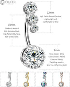 OUFER 316L Surgical Steel Belly Button Rings, Clear CZ Navel Rings, Belly Piercing Jewelry