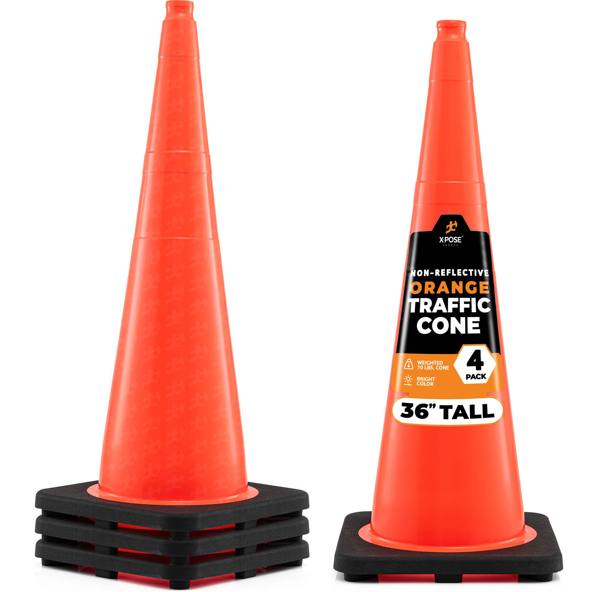 Xpose Safety 28 Inch Orange Traffic Cones Heavy Duty 10lb, 24-Pack - Multipurpose PVC Plastic Safety Cone for Parking, Soccer, Caution, Kids and Construction - DOT Approved