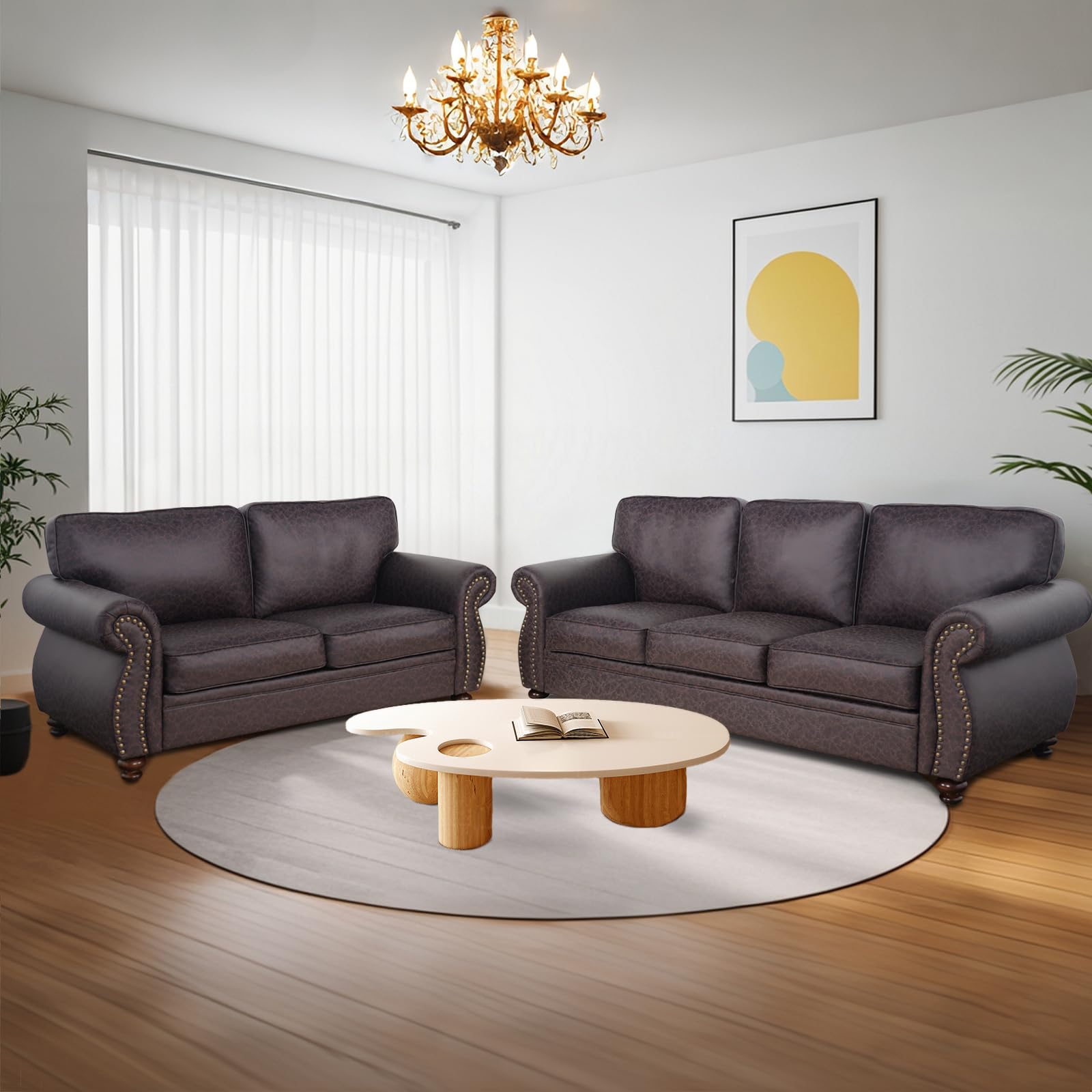 88’’ Rivet Couch,Living Room Sets,Mid-Century Couch, Solid Wooden Frame for Living Room,Upholstered Sofa (Grey, 3 Seats)