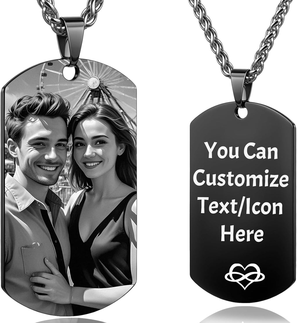Picture Necklace Personalized Photo, Custom Necklace for Men Customized Engraved Necklace with Photo Text Memorial Gifts for Women Dad Mom
