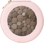 Petoskey Stone Jewelry Case Small Jewelry Box Gift for Women Leather Travel Jewelry Organizer Round Storage Purse with Zipper Display Storage Box for Rings Earrings Necklaces