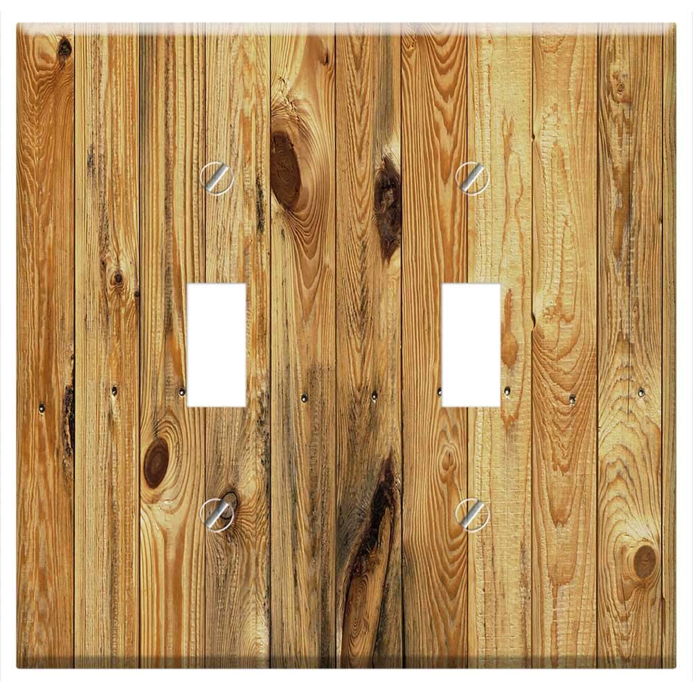 Switch Plate Double Toggle - Wood Boards Facade Wooden Wall Battens Background 3