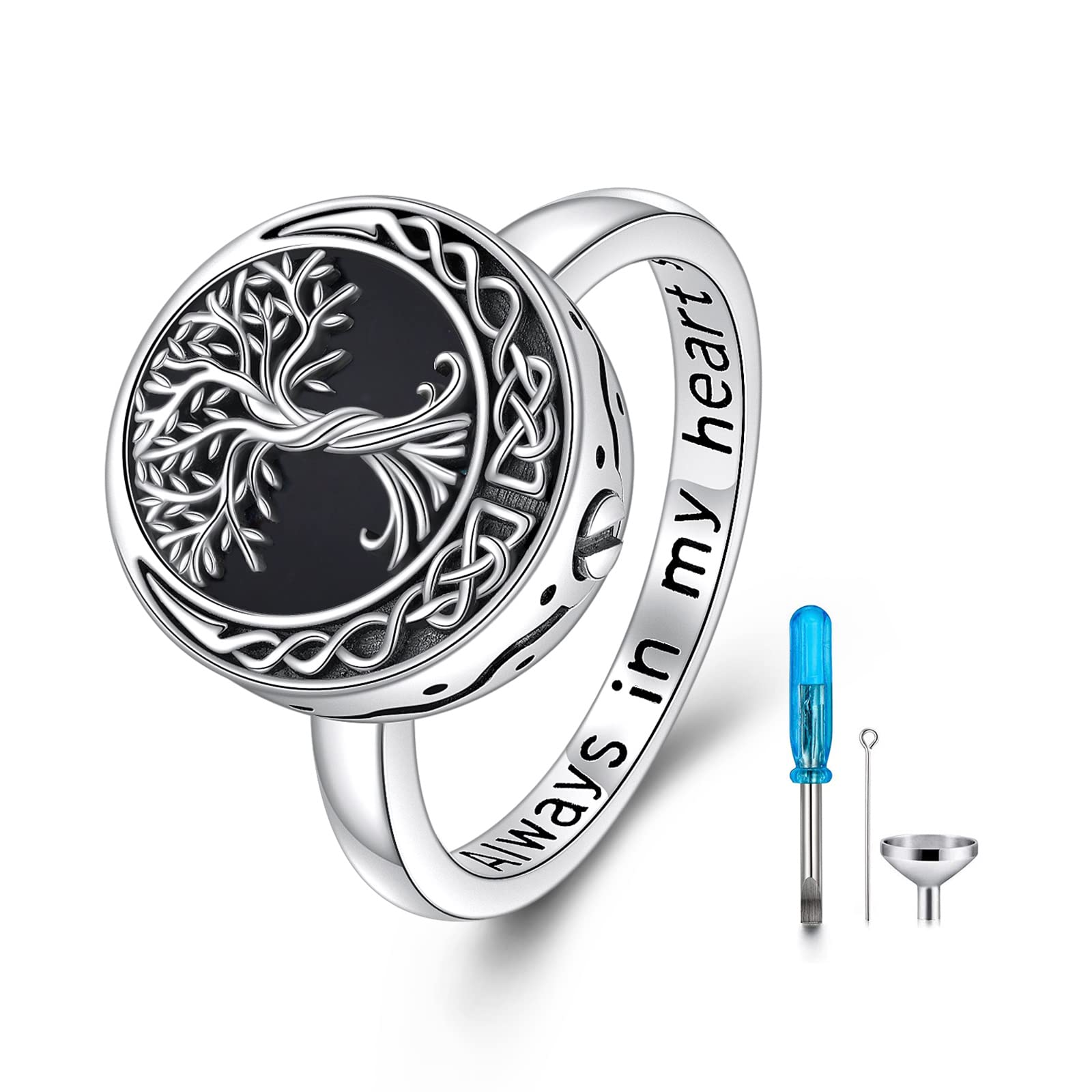 Tree of Life Urn Ring for Ashes 925 Sterling Silver Celtic Knot Family Tree Memorial Keepsake Jewelry Always in My Heart Cremation Ring for Women Men