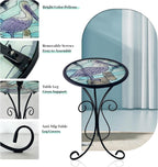 HONGLAND Outdoor Side Table, Small Outdoor Table, 12" Round Patio Side Table End Table, Glass Plant Stand, Small Bistro Coffee Table for Garden Patio Porch Living Room (Pelican)