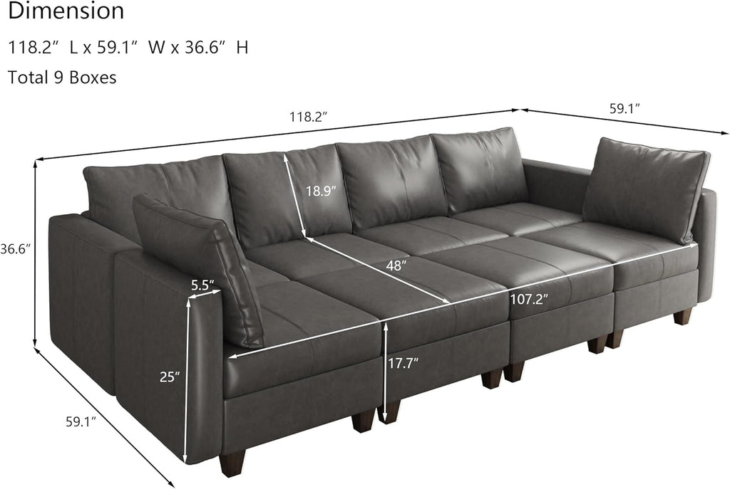 EASE MOOSE Faux Leather Sectional Sofa Sleeper Couch with Storage,Faux Leather Moduar Sectional Sleeper Sofa Bed Modular Couch for Living Room