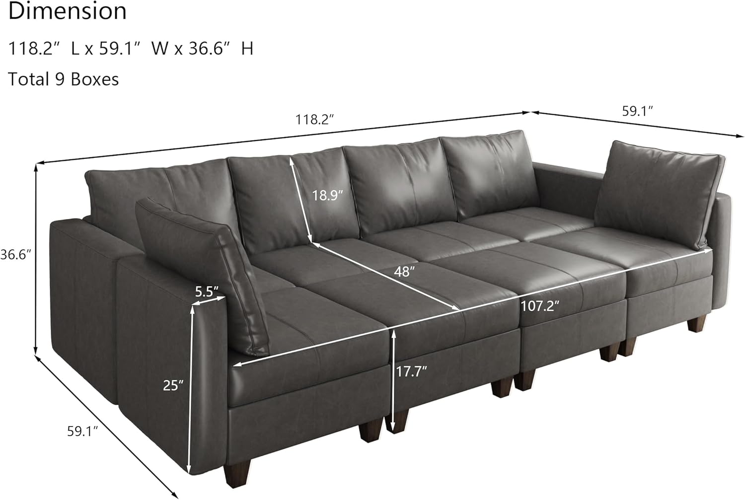 EASE MOOSE Faux Leather Sectional Sofa Sleeper Couch with Storage,Faux Leather Moduar Sectional Sleeper Sofa Bed Modular Couch for Living Room