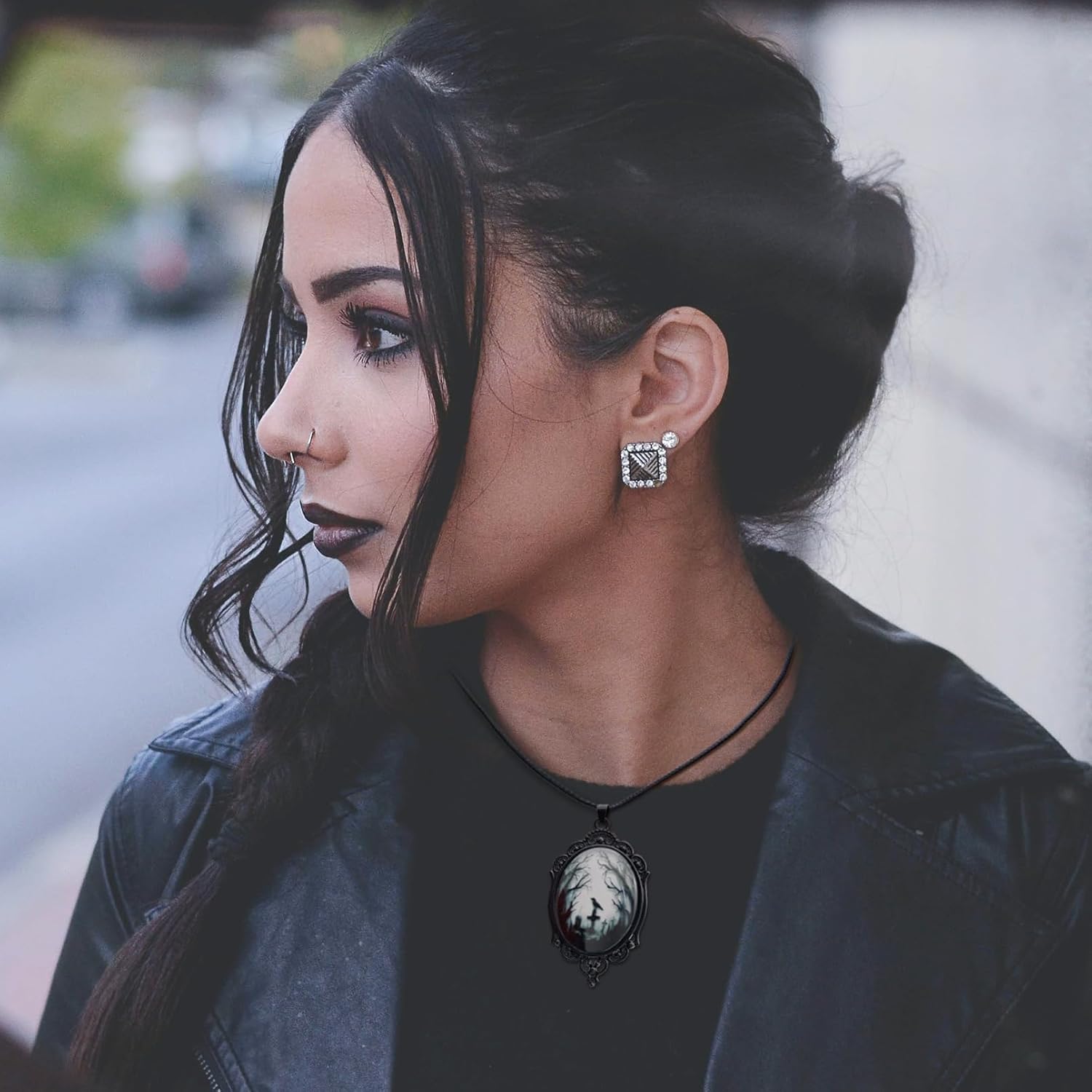 8 Pcs Gothic Necklace Goth Jewelry Witch Gifts For Women Cameo Choker Necklaces Black Stainless Steel Chains Blood Vampire Bat Crow Cross Costume Party…