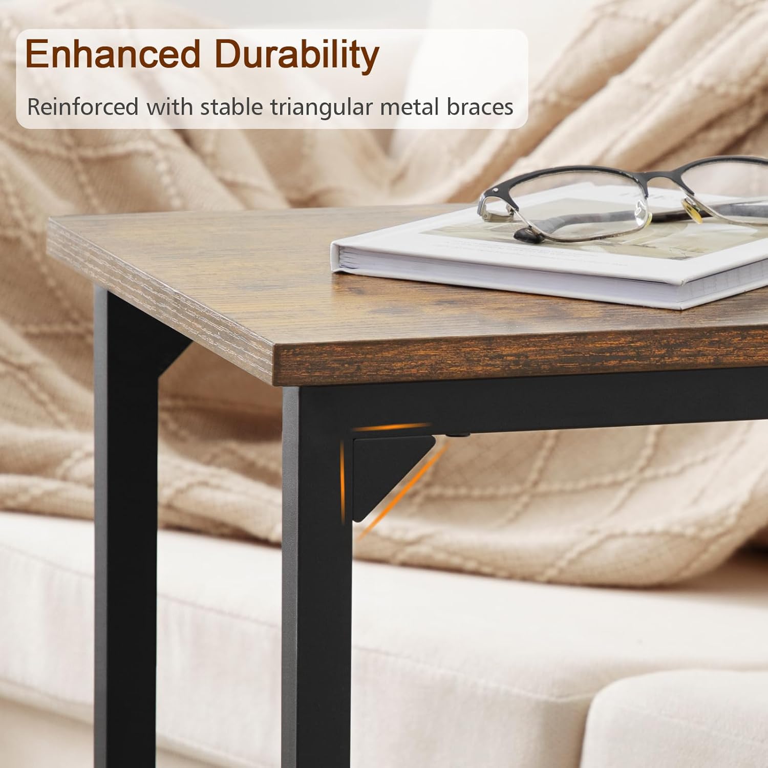 AMHANCIBLE C Shaped End Tables, TV Trays Set of 2 for Living Room, Slide Under Couch Table for Sofa, Bedroom, Small Space, Rustic Brown HET02CBR