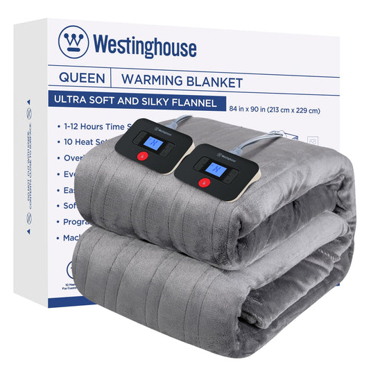 Westinghouse Electric Blanket Queen Size, Super Cozy Soft Flannel 84" x 90" Heated Blanket with 10 Fast Heating Levels & 1-12 Auto-Off, Machine Washable, ETL&FCC Certification, Beige