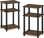 Furinno Just 3-Tier Turn-N-Tube Nightstand, 2-Pack, Columbia Walnut/Black