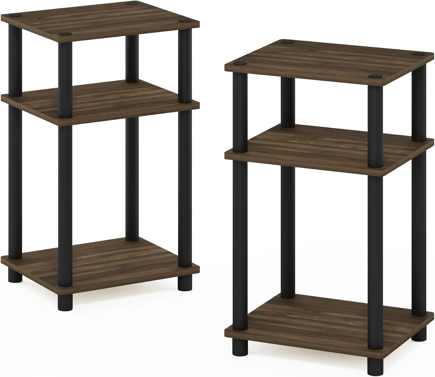Furinno Just 3-Tier Turn-N-Tube Nightstand, 2-Pack, Columbia Walnut/Black