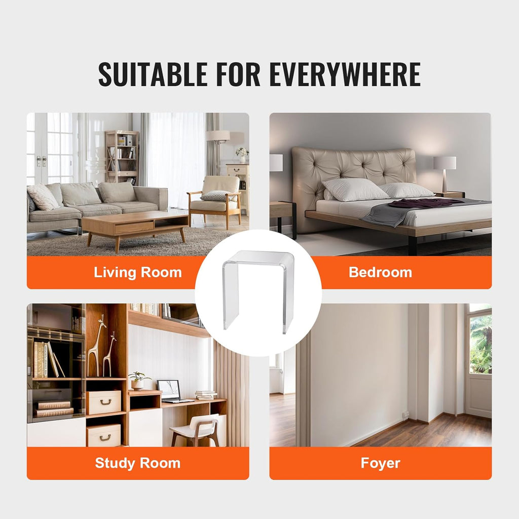 VEVOR Acrylic Side Table, U- Shaped Coffee Table, Clear Acrylic End Table with Waterfall Edges for Drink, Food, Snack Used in Living Room & Bedroom