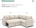 HONBAY Modular Sectional Sleeper Sofa with Pull Out Bed, L Shaped Couch with Storage Seat, Convertible Sectional Couches for Living Room, Beige