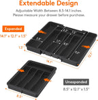 Lifewit Silverware Drawer Organizer, Expandable Utensil Tray for Kitchen, BPA Free Flatware and Cutlery Holder, Adjustable Plastic Storage for Spoons Forks Knives, 8.5-14 x 12", Black