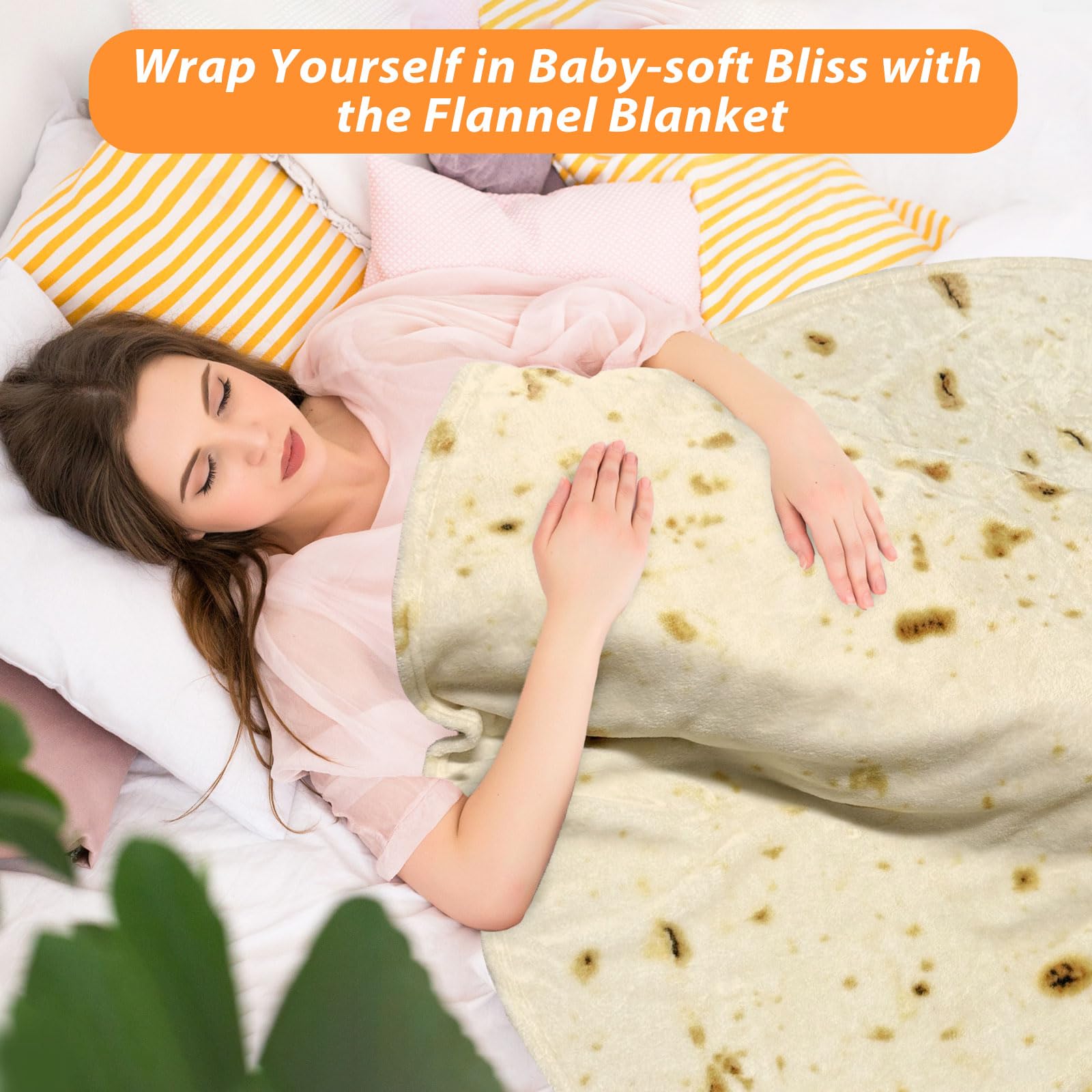 HDFK Tortilla Blanket Adult Size Beige Yellow Double Sided Throw Taco Realistic Food Blankets Lightweight Flannel Fleece White Elephant Funny Gifts for Kids 60 inches for Women Cozy Soft Teen Novelty