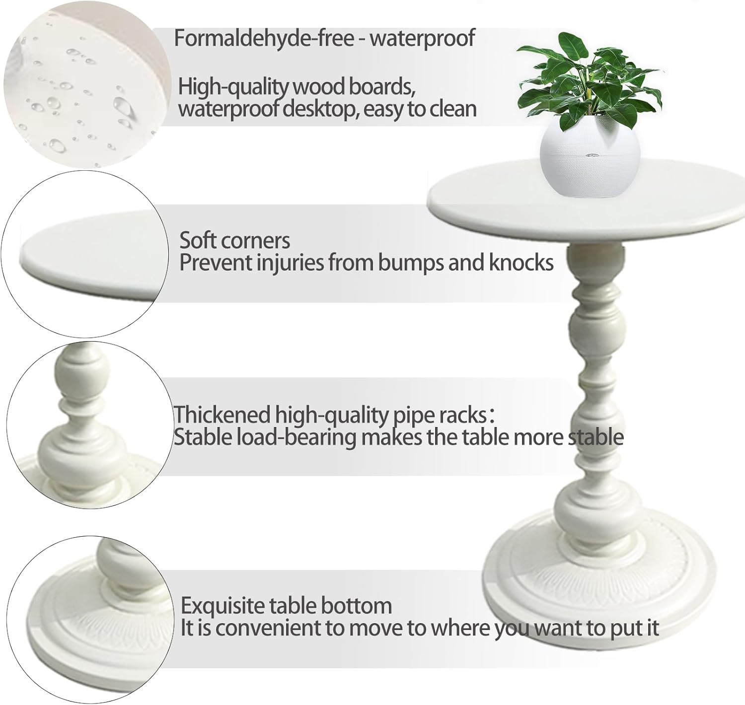 Pedestal White Metal Side Table, Small Sofa Coffee Table, Small TV Tray Table for The Sofa In the Living Room and Bedroom, Mini Coffee Table is Lightweight and Convenient to Move, 20.47 (H) *11.8 (W)