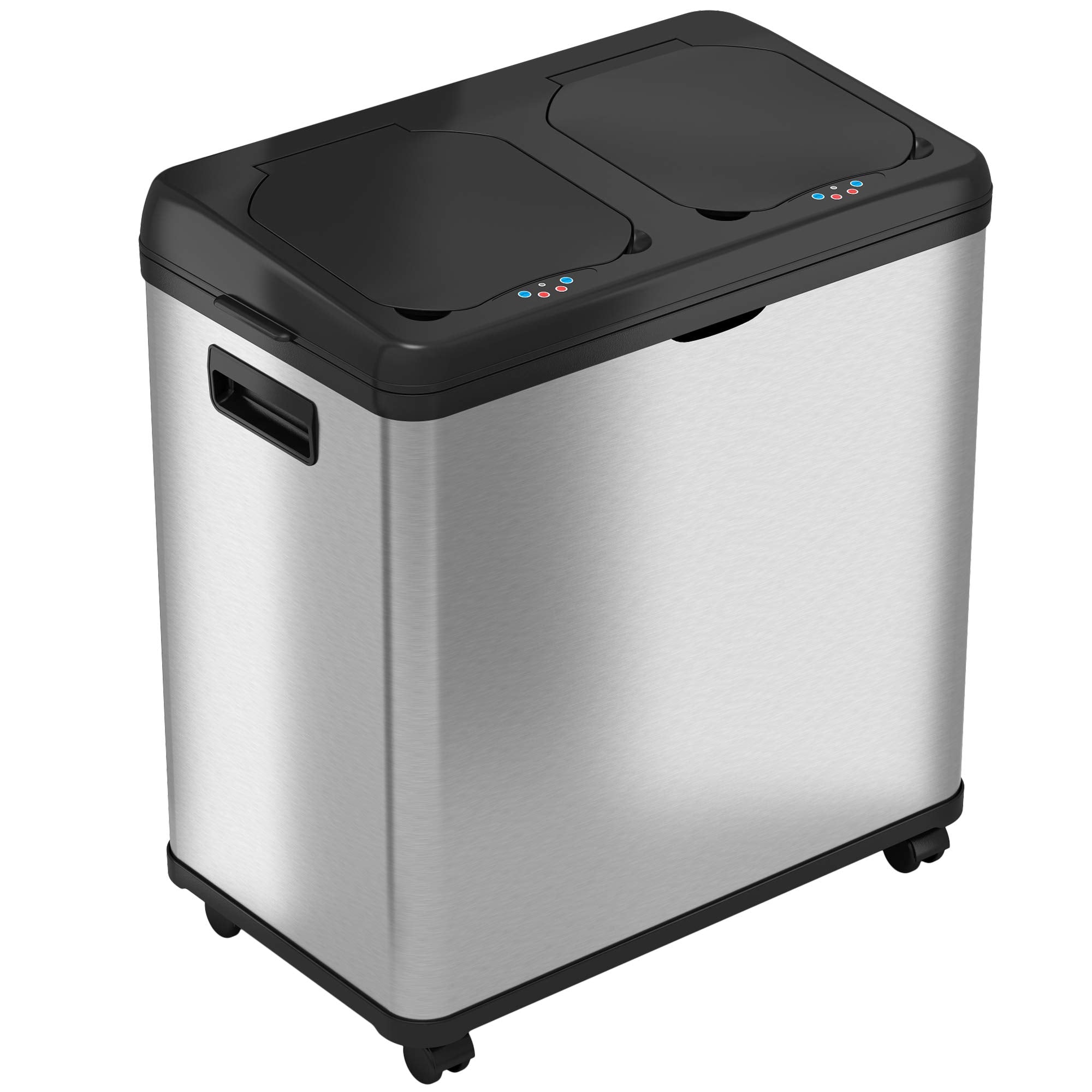 iTouchless 60 Liter / 16 Gallon Dual Compartment Kitchen Trash Can & Recycling Bin, Odor Filter, Soft-Close, Hands-Free Step Pedals, 2x 8-Gal Color-Coded Buckets, Smudge-Resistant Stainless Steel