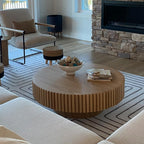 Round Coffee Table for Living Room Contemporary Wood Circle Fluted Coffee Table for Apartment, Easy Assembly ø31.49'', Wood Oak