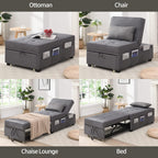 Cynefin Futon Chair with Lumbar Pillow and 3 Side Pockets, Sofa Bed Chair, Convertible 4 in 1 Ottoman Bed Tufted Fabric Gray (M, Gray)