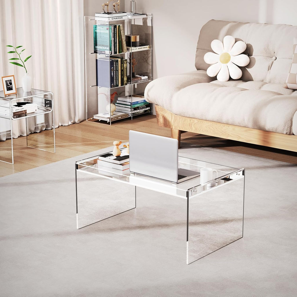 Acrylic Coffee Table, Modern Clear Rectangle Lucite Table for Living Room, Bedroom, Office (Clear, 31.5" L*19.7" W *15.7" H)