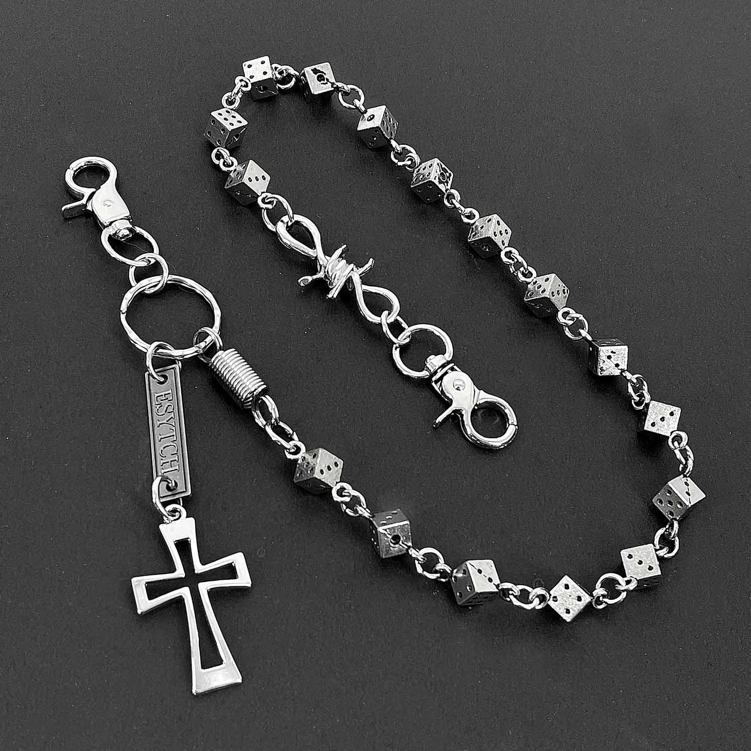 Chaîne de portefeuille avec dés dansants pour motard rock, chaîne croisée pour homme, chaîne pour pantalon de moto, chaîne porte-clés