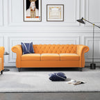 Chesterfield 3 Seater Sofa, Modern Leather Tufted Couch 3 Seater with Rolled Arms and Nailhead Mid-Century Upholstered Couch for Living Room, Bedroom, Apartment and Office, Claret