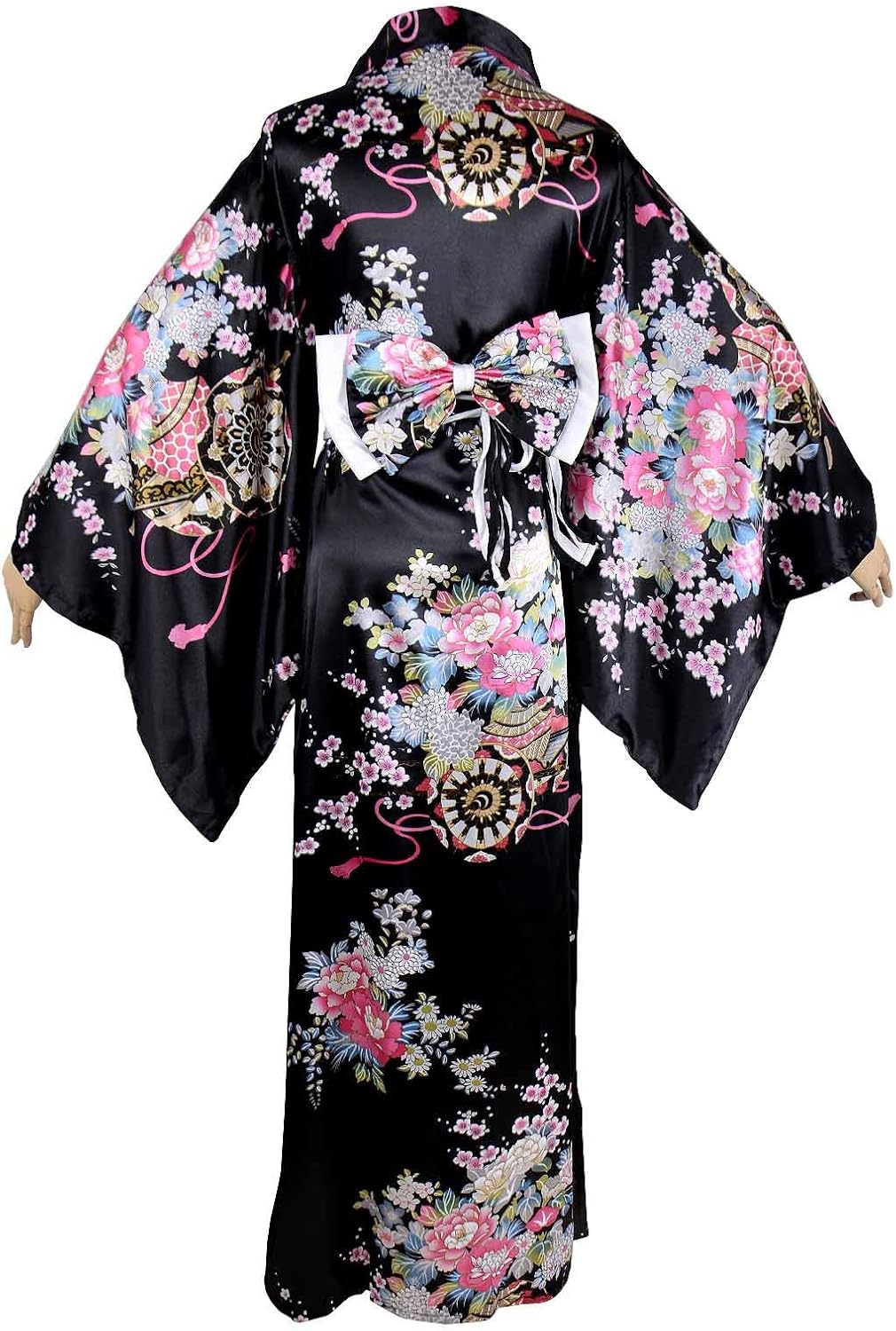 Kimono Costume Adult Japanese Geisha Floral Patten Gown Blossom Bathrobe Sleepwear With Obi Belt