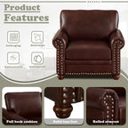 Antetek 2-Piece Comfy Upholstered PU Leather Sofa Couch Set, Mid-Century Modern Loveseat Sofa+3 Seater Couch with Storage Space for Living Room, Furniture Set, Red Brown