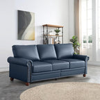 3 Piece Faux Leather Sofa Set,Mid Century Modern Couch and Loveseat Sets with Storage,Comfy Deep Seat Sofa with Nailhead Trim & Rolled Arm for Living Room,Office(Armchair+Loveseat+3 Seater,Navy Blue)