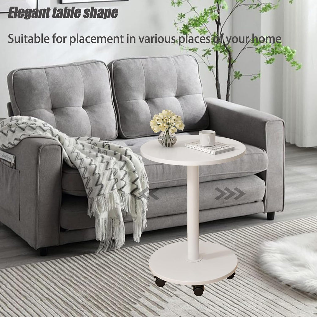 Pedestal Side Table Round with Wheel, Rotating Couch Tables That Slide Under, Small Side Table for Living Room and Bedroom Sofas, Beds, Mini Coffee Tables, (H) 22.4 *(W) 11.8 (Assembly Required)
