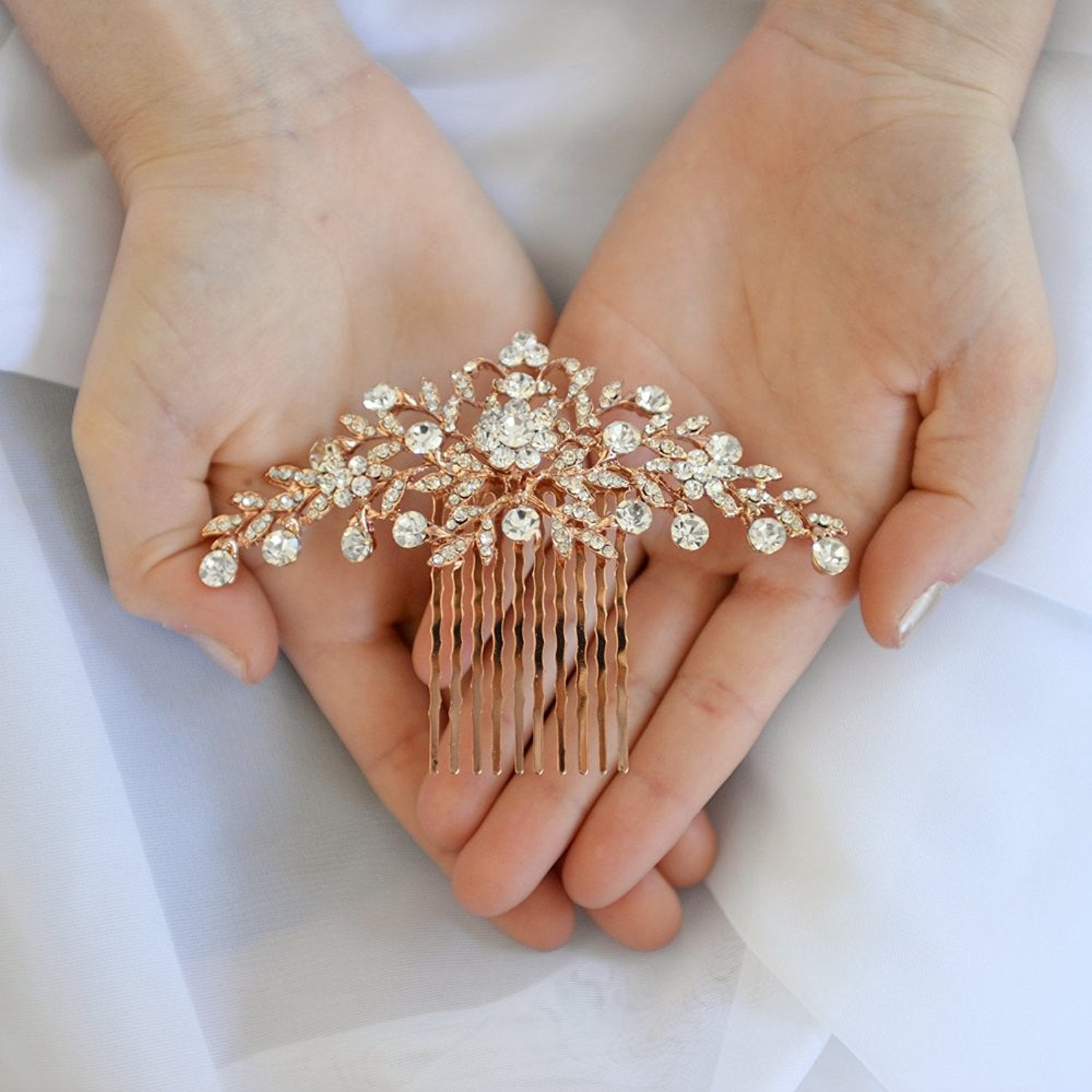 Mariell Rose Gold Crystal Vine Bridal Hair Comb, Wedding or Prom Hair Jewelry Accessory for Women, Brides