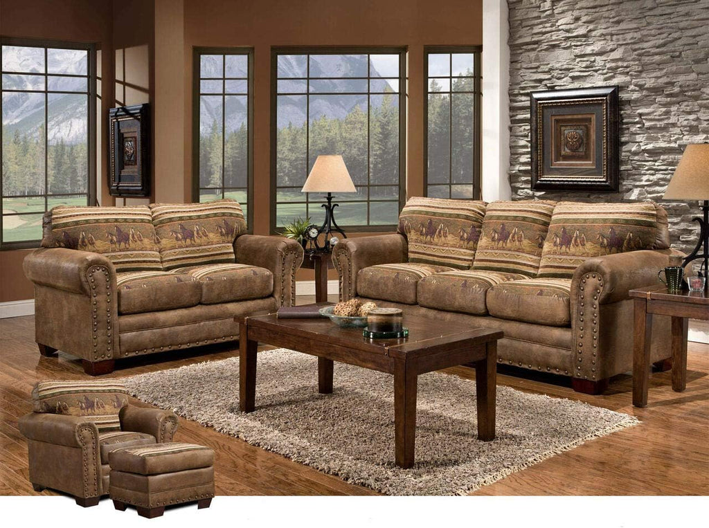 American Furniture Classics Model 8505-40 Wild Horses Sleeper Sofa Sofabed, Queen, Brown