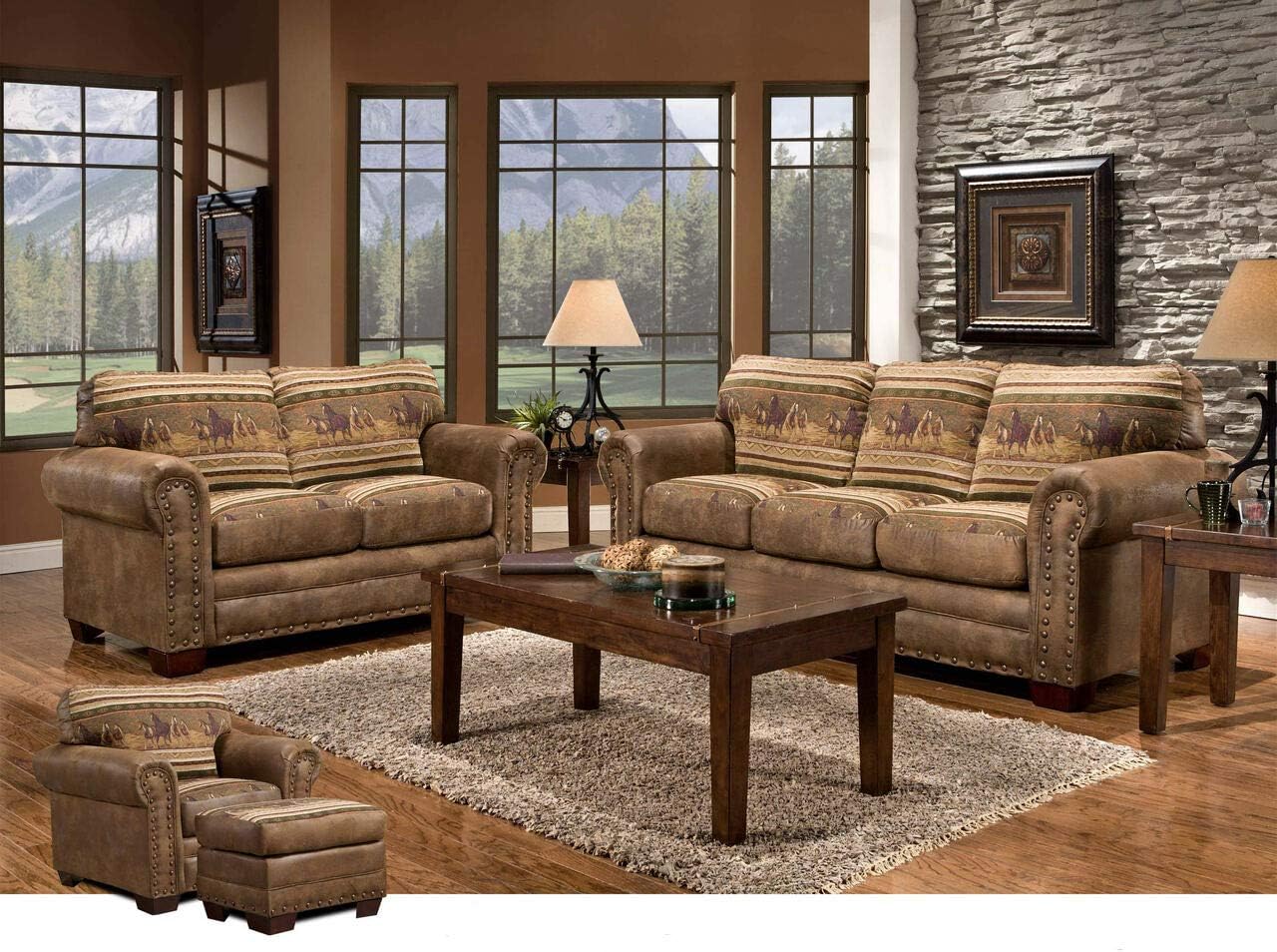 American Furniture Classics Model 8505-40 Wild Horses Sleeper Sofa Sofabed, Queen, Brown