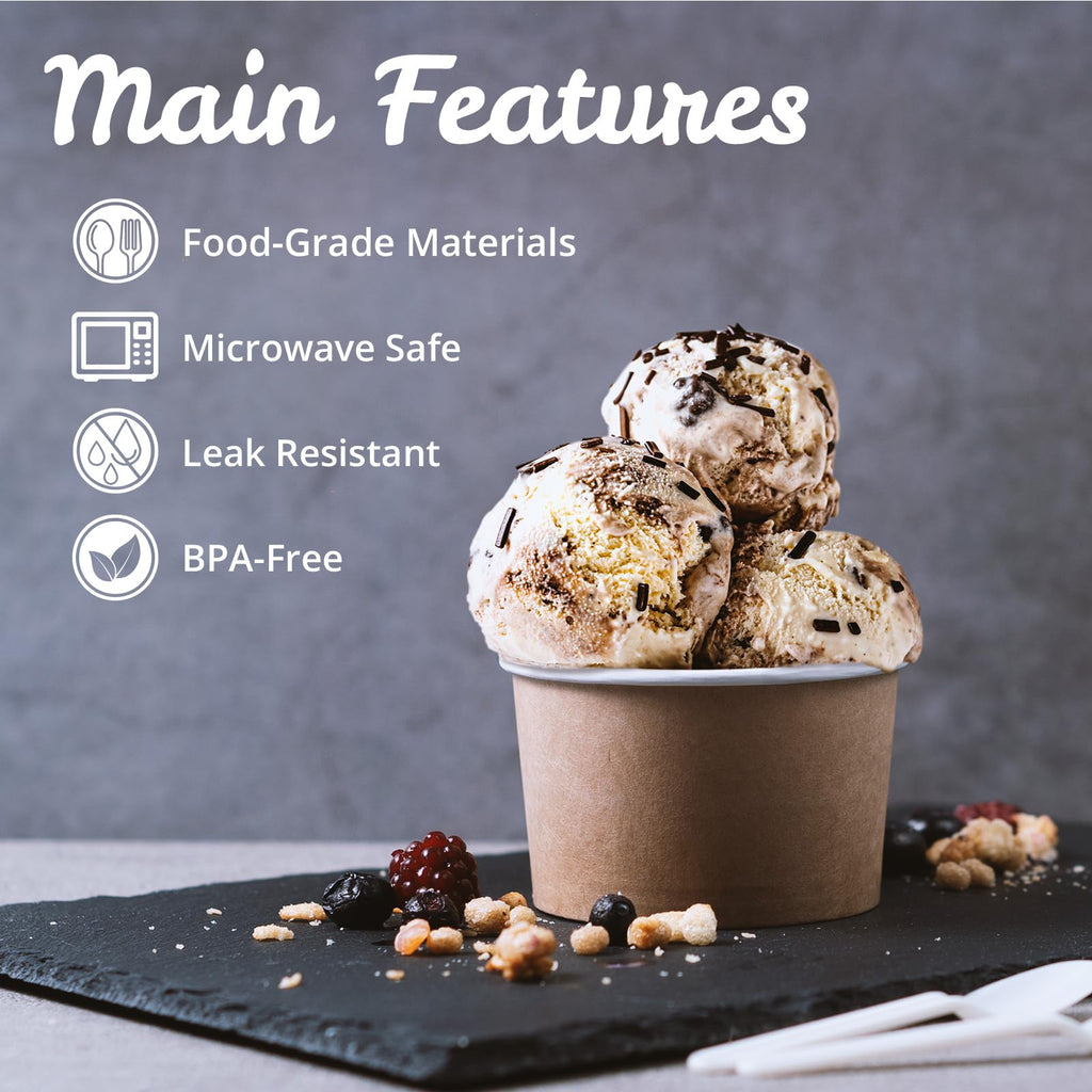 MATICAN Papier-Eisbecher - 50 Stück 5,5-Unzen Einweg-Dessertschalen für heiße oder kalte Speisen, 5,5-Unzen Partybedarf Becher für Eisbecher, gefrorenen Joghurt, Suppe, Brown