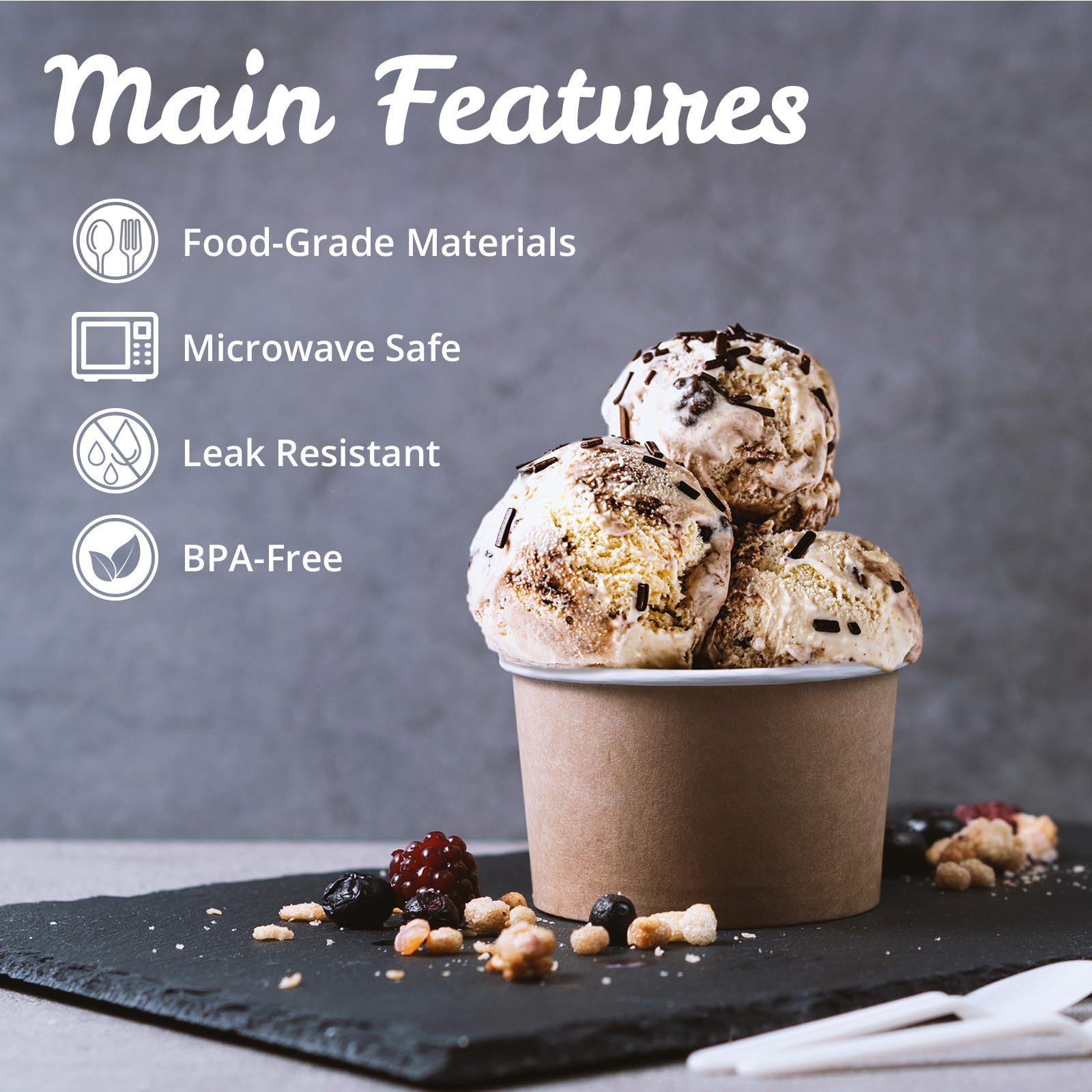 MATICAN Papier-Eisbecher - 50 Stück 5,5-Unzen Einweg-Dessertschalen für heiße oder kalte Speisen, 5,5-Unzen Partybedarf Becher für Eisbecher, gefrorenen Joghurt, Suppe, Brown